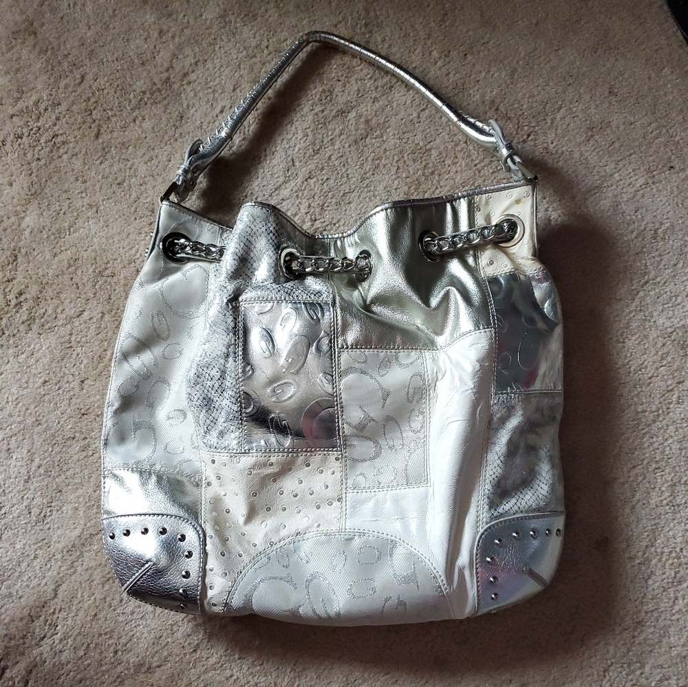 GG...ing Silver Real Leather Shoulder bag